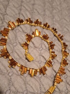 Vintage Efbi Austria Made  Amber Crystal Baguette Necklace - Timeless Sparkle